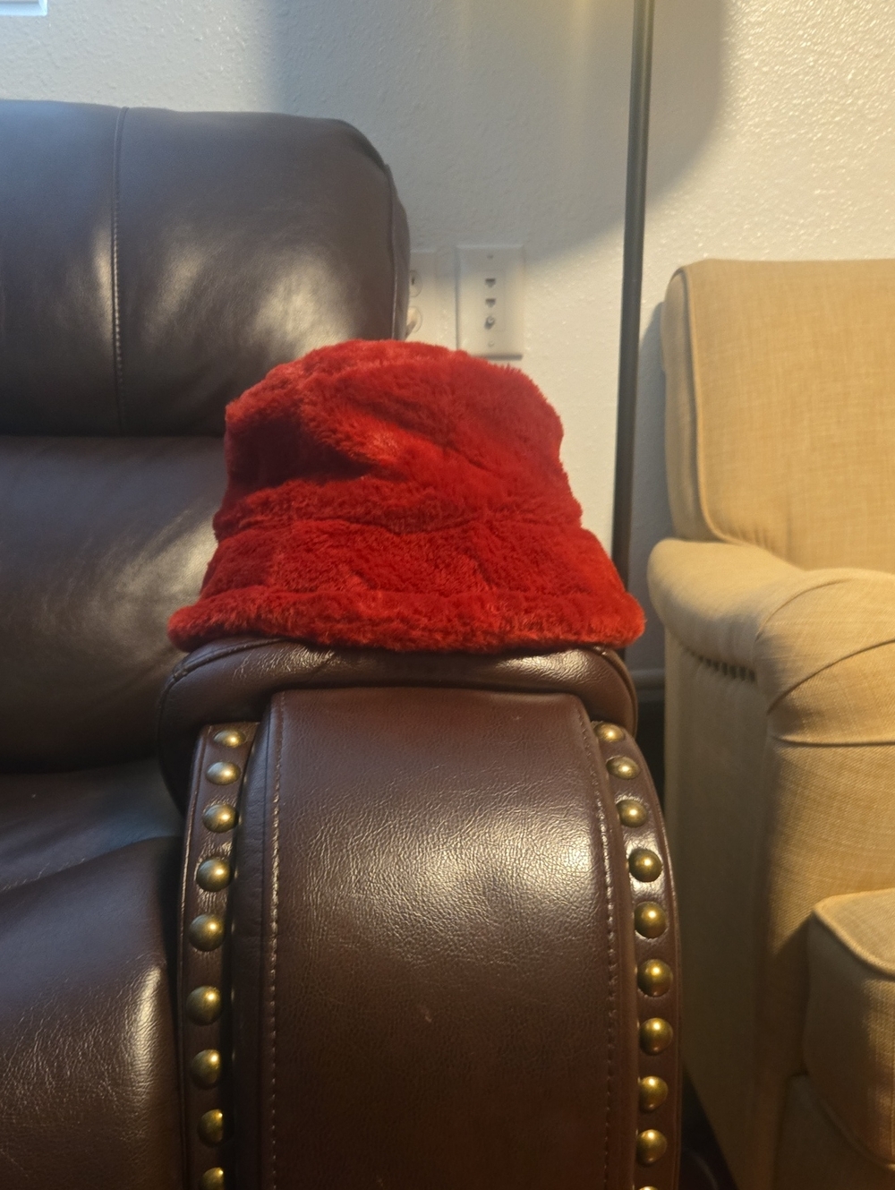 Amazon Red Plush Faux Fur Bucket Hat